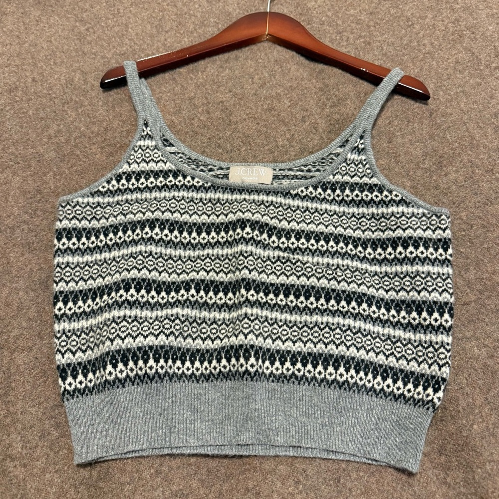 J. Crew Gray and Black Cashmere Fair Isle Tank XS